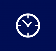 White clock icon on Syracuse University blue background.